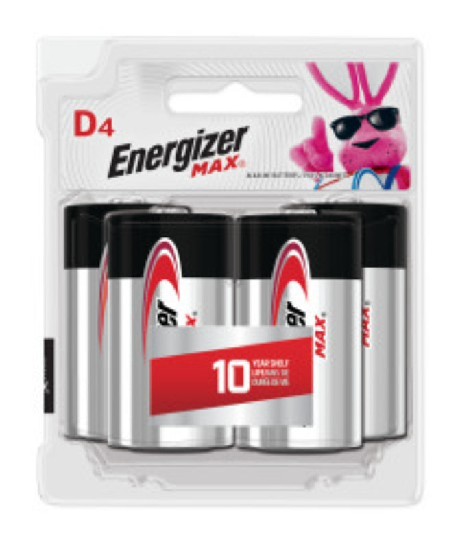 ENERGIZER BATTERY Energizer E95BP-4 Battery, 1.5 V Battery, 18 Ah, D Battery, Alkaline, Manganese Dioxide, Zinc, Rechargeable: No, 4/PK ELECTRICAL ENERGIZER BATTERY