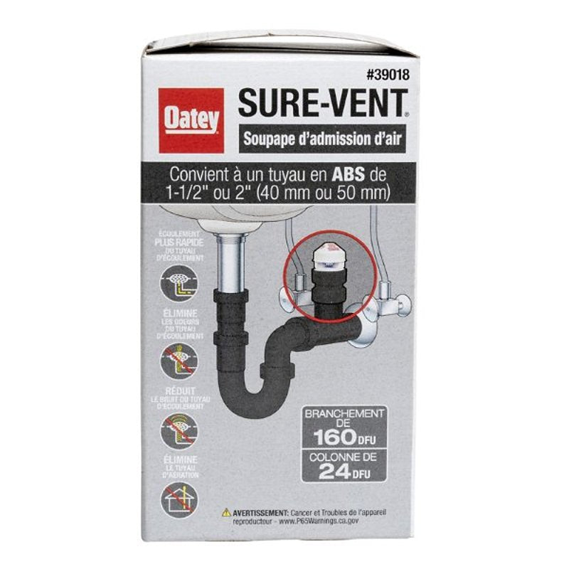 OATEY Oatey Sure-Vent 39018 Air Admittance Valve, 1-1/2 to 2 in Connection, Snap-On, ABS