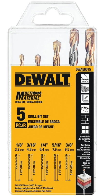 DEWALT DEWALT DWA56015 Drill Bit Set, Multi-Material, 5-Piece, Carbide