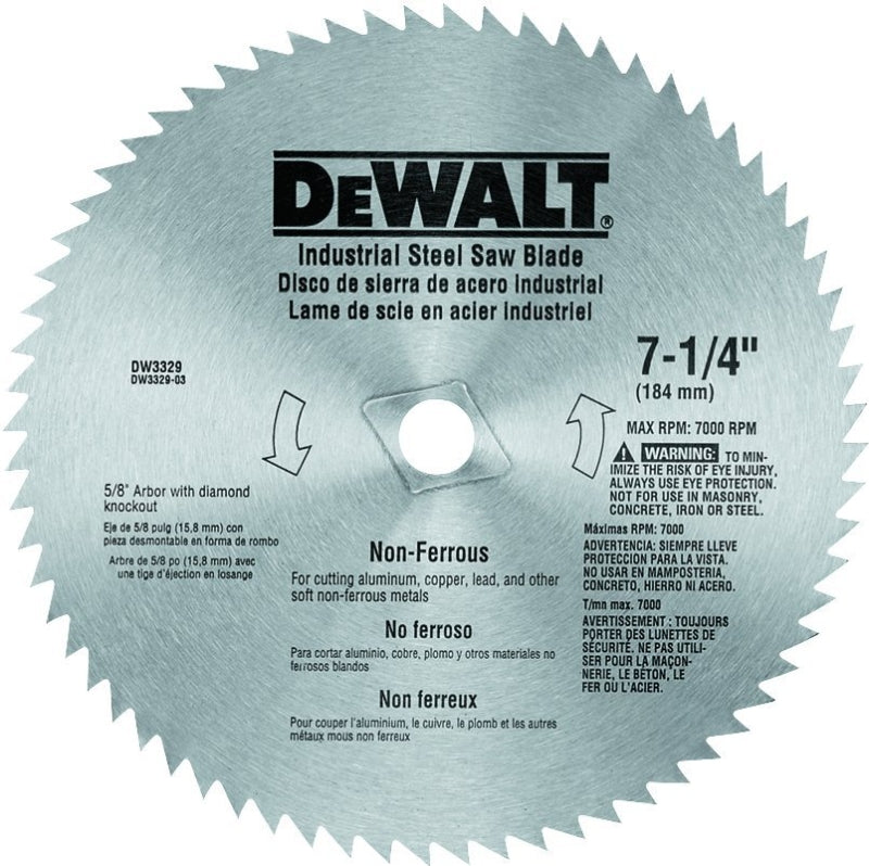 DEWALT DEWALT DW3329 Saw Blade, 7-1/4 in Dia, 5/8 in Arbor, 68-Teeth, Steel Cutting Edge TOOLS DEWALT