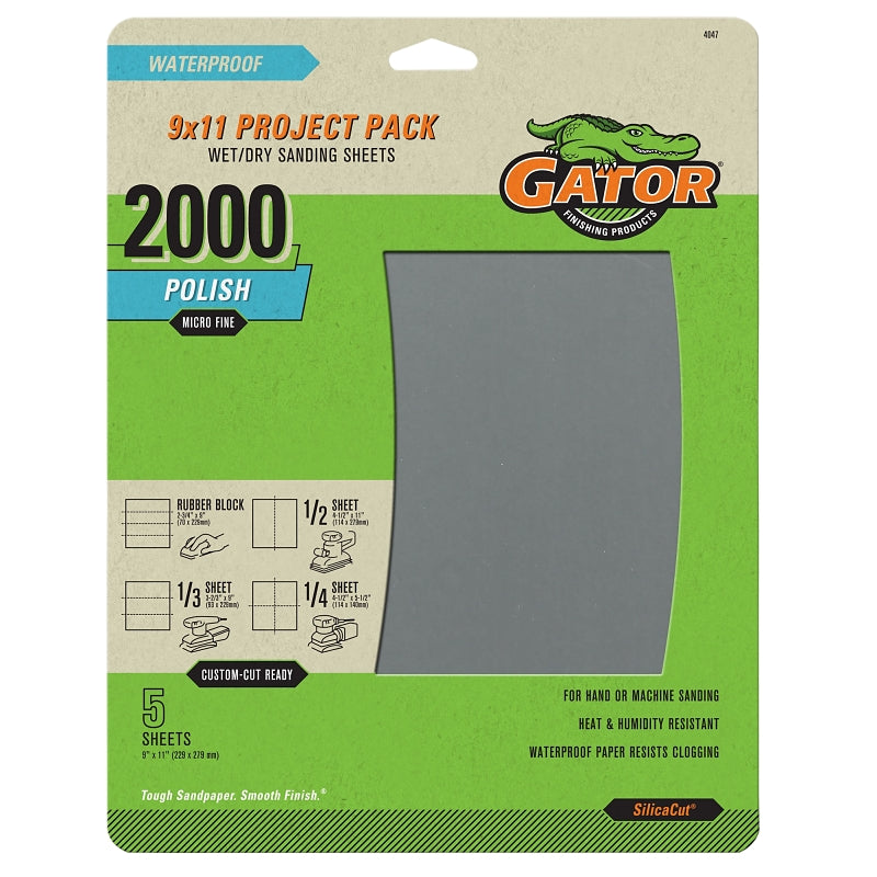 GATOR Gator 4047 Sanding Sheet, 11 in L, 9 in W, Fine, 2000 Grit
