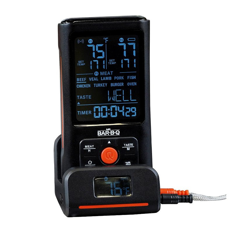 MR BAR-B-Q PRODUCTS Mr. BAR-B-Q 40144Y Thermometer, 145 ft Control, Digital Display, Stainless Steel Probe Material, Black