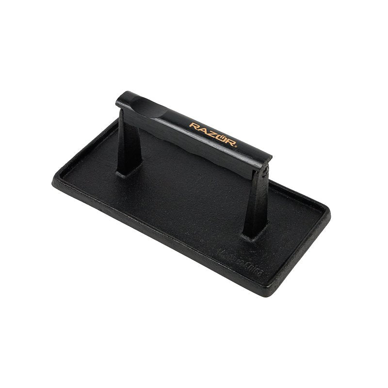 MR BAR-B-Q PRODUCTS Razor 08821RZ Grill Press, 11.6 in L, 8.78 in W, Rectangular, Cast Iron/Wood, Stay-Cool Handle