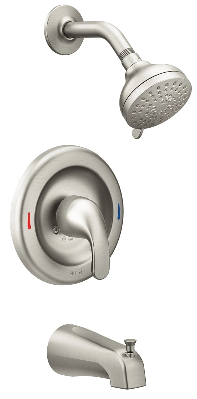 MOEN Moen Adler 82603SRN Tub and Shower Faucet, Multi-Function Showerhead, 1.75 gpm Showerhead, 4 Spray Settings, Metal
