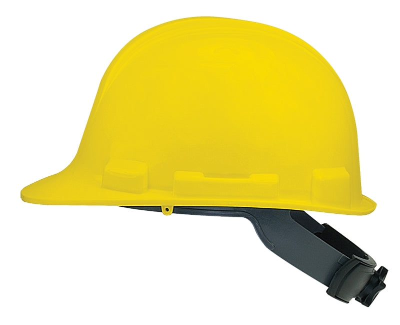 BOSS MFG Safety Works SWX00347 Hard Hat, Yellow, 4-Point Textile Suspension, HDPE Shell, Class: E, Wheel Ratchet Wheel Ratchet