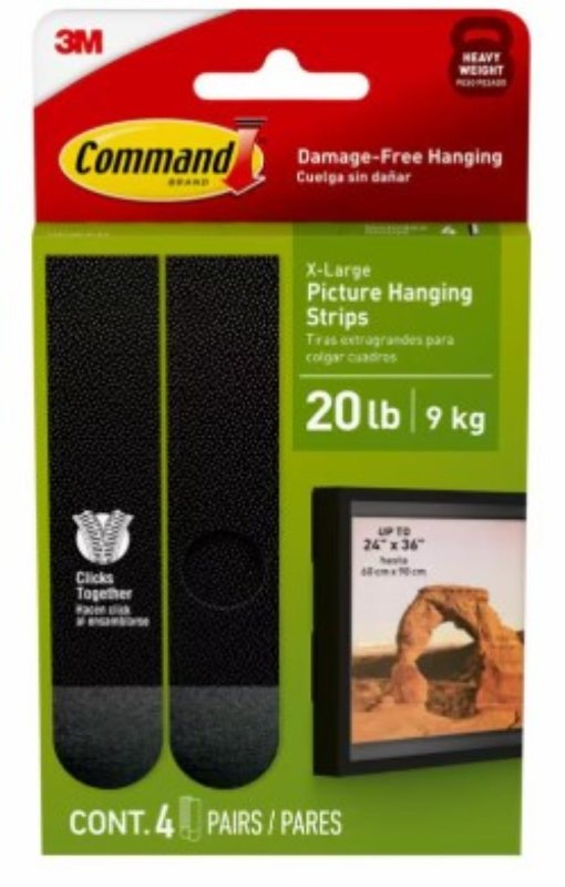 COMMAND Command 17217BLK-ES Picture Hanging Strip, Foam Backing, Black, 20 lb, 4/PK