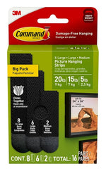 COMMAND Command 17218BLK-16ES Picture Hanging Strip, 20 lb, Foam, Black, Adhesive