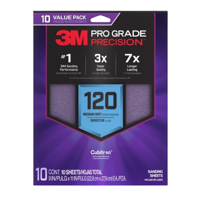 3M Pro Grade Precision SHR120-PGP-10T Sanding Sheet, 9 in L, 11 in W, Medium, 120 Grit, Ceramic Alumina Abrasive PAINT 3M