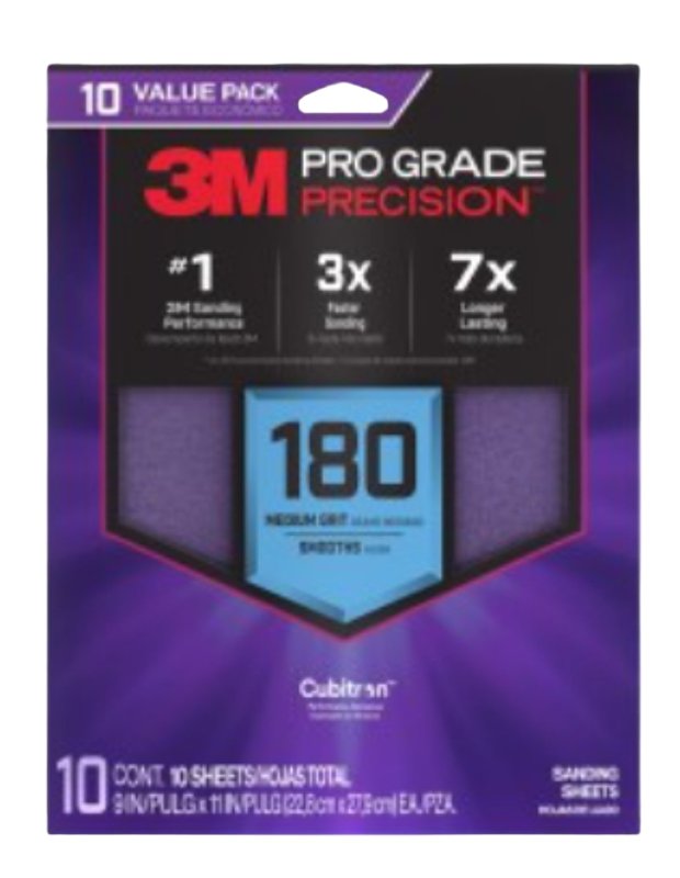 3M Pro Grade Precision SHR180-PGP-10T Faster Sanding Sheet, 11 in L, 9 in W, Medium, 180 Grit BUILDING MATERIALS 3M