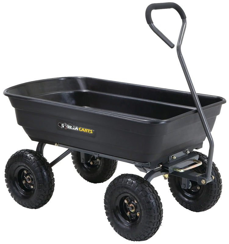 TRICAM INDUSTRIES Gorilla Carts GCG-4 Garden Dump Cart, 600 lb, 35.2 in L x 21.8 in W Deck, Plastic Deck, 4-Wheel, 10 in Wheel