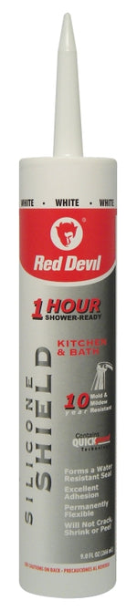 RED DEVIL Red Devil 1 hr Shower 0816KB Sealant, White, 24 hr Curing, 10 to 100 deg F, 9 fl-oz Cartridge PAINT RED DEVIL