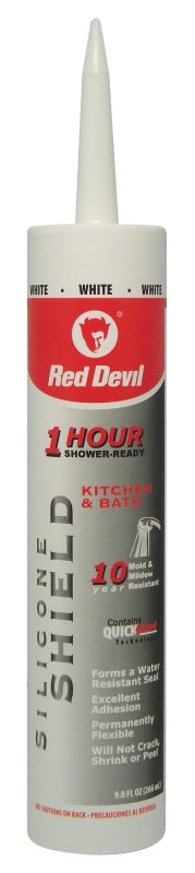 RED DEVIL Red Devil 1 hr Shower 0816KB Sealant, White, 24 hr Curing, 10 to 100 deg F, 9 fl-oz Cartridge PAINT RED DEVIL