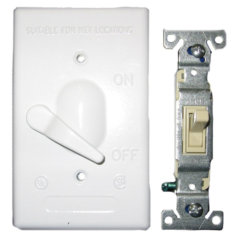 TEDDICO/BWF BWF 611W-1 Toggle Switch Cover, 4-9/16 in L, 2-13/16 in W, Metal, White, Powder-Coated ELECTRICAL TEDDICO/BWF