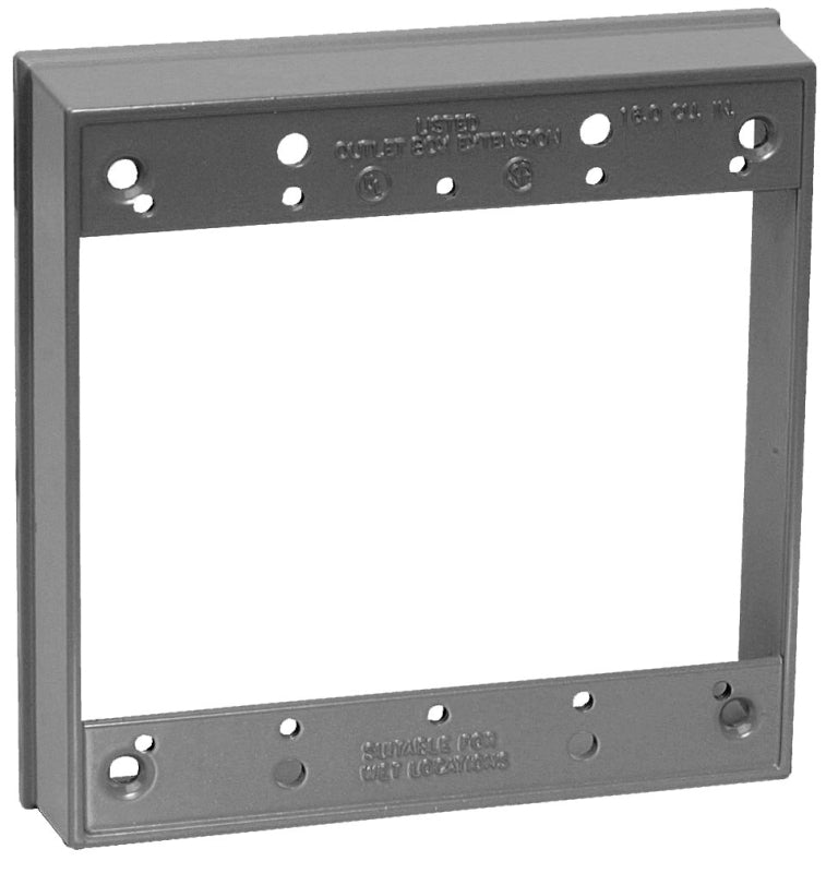 TEDDICO/BWF Teddico/Bwf EXR-2V Outlet Box Extension, 4-9/16 in L, 1 in W, 2-Gang, Metal, Gray, Powder-Coated