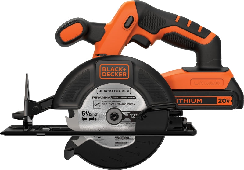 BLACK & DECKER Black+Decker BDCCS20C Circular Saw Kit, Battery Included, 20 V, 1.5 Ah, 5-1/2 in Dia Blade, 45 deg Bevel