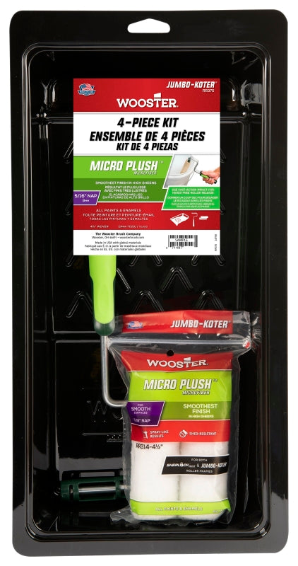 WOOSTER BRUSH Wooster RR375-4 1/2 Trim Roller Kit, Smooth Surface, Microfiber, White, 4-Piece