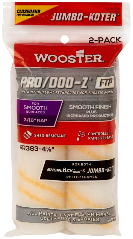 WOOSTER BRUSH Wooster RR383-4 1/2 Roller Cover, 3/16 in Thick Nap, 4-1/2 in L, Fabric Cover, Gold/White PAINT WOOSTER BRUSH
