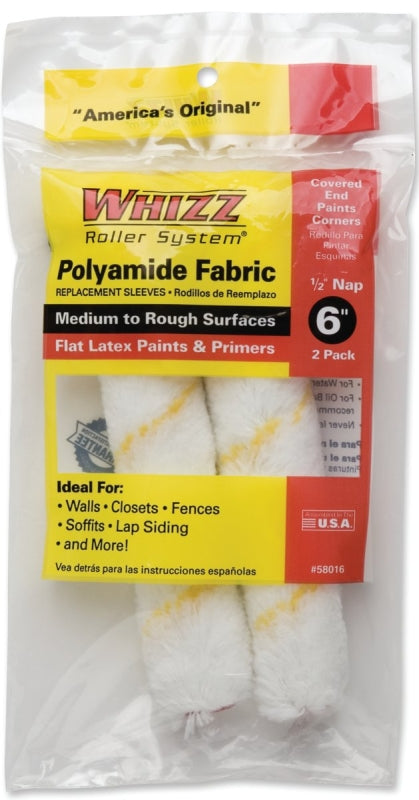WHIZZ Whizz 58016 Roller Cover, 1/2 in Thick Nap, 6 in L, Polyamide Cover, 2/PK PAINT WHIZZ