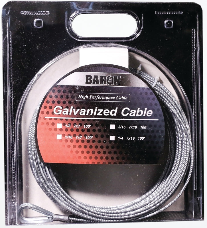 BARON MFG Baron 59005 Pre-Cut Cable, 1/4 in Dia, 100 in L, 1220 lb Working Load, Steel, Galvanized HARDWARE & FARM SUPPLIES BARON MFG