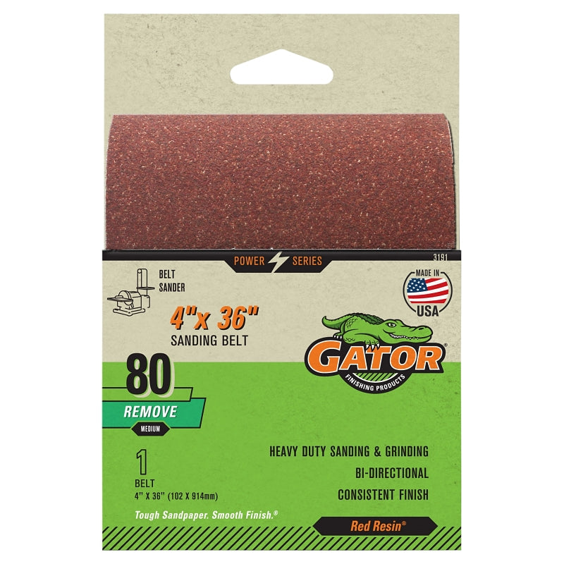 GATOR Gator 3191 Sanding Belt, 4 in W, 36 in L, 80 Grit, Medium, Aluminum Oxide Abrasive