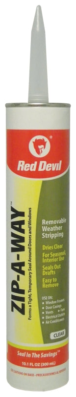RED DEVIL Red Devil ZIP-A-WAY 0606 Removable Sealant, Clear, 10 to 100 deg F, 10.1 oz