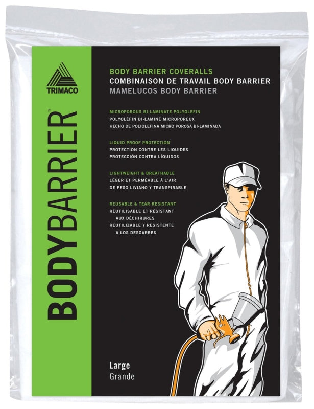 TRIMACO Trimaco 09953 Protective Coveralls, L, Zipper Closure, Polyolefin, White