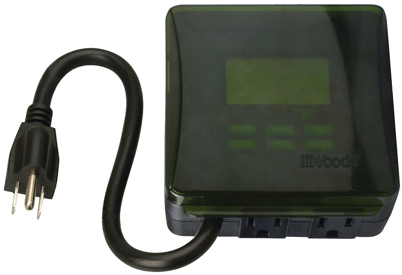 WOODS Woods 50015 Digital Timer, 15 A, 125 V, 1875 W, 2 -Outlet, 7 days Time Setting, 20 On/Off Cycles Per Day Cycle