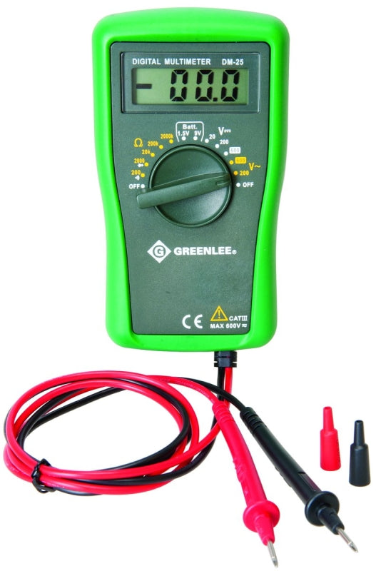 GREENLEE Greenlee DM-25 Multimeter, Digital Display, Functions: AC Voltage, DC Voltage, Resistance AUTOMOTIVE GREENLEE