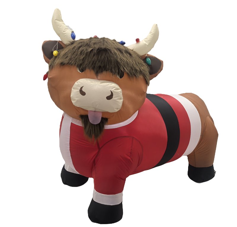 SANTAS FOREST Santas Forest 94010 Inflatable Christmas Highlander Cow, 3-1/2 ft H, Polyester, Brown/White, Internal Light
