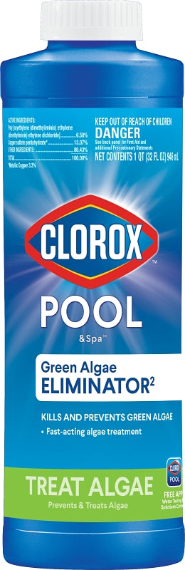 CLOROX Clorox 42232CLX Algae Eliminator, 32 oz, Liquid, Slight, Blue/Green