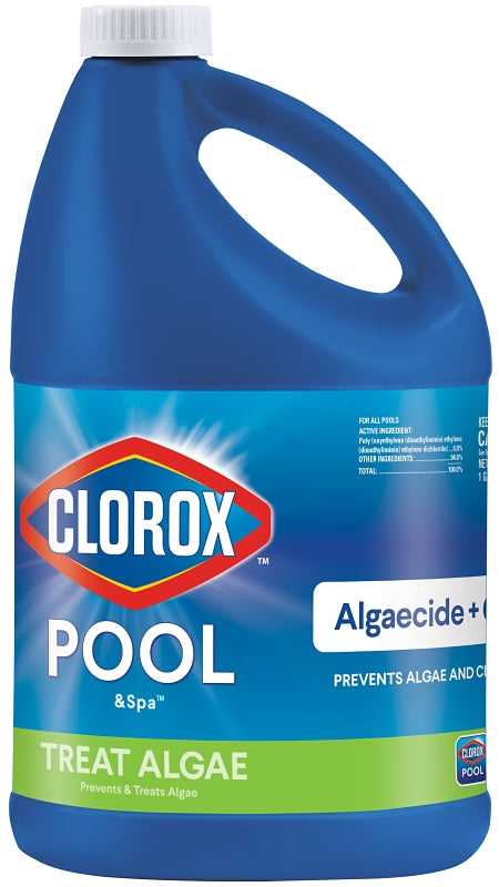 CLOROX Clorox 42128CLX Algaecide and Clarifier, 128 oz, Liquid, Mild, Blue/Green