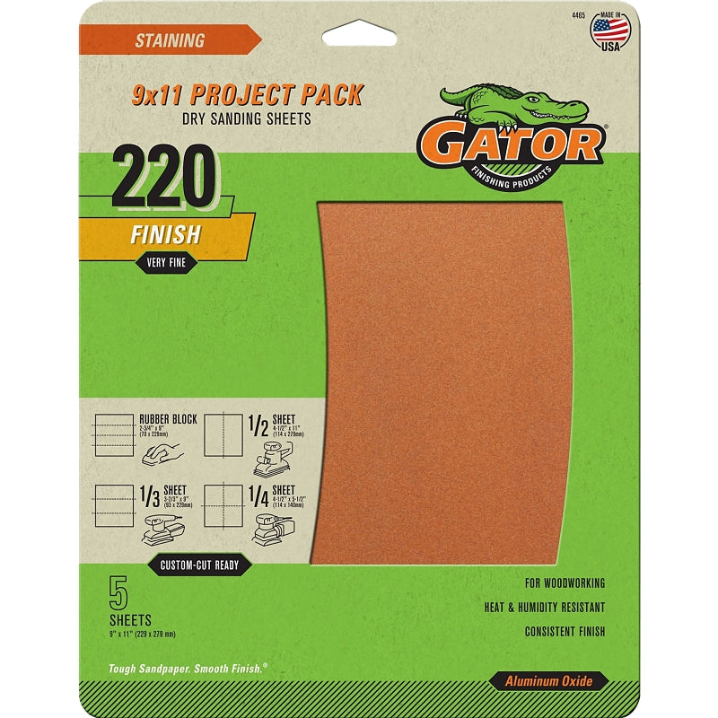 GATOR Gator 4465 Sanding Sheet, 11 in L, 9 in W, Extra Fine, 220 Grit, Garnet Abrasive, Paper Backing