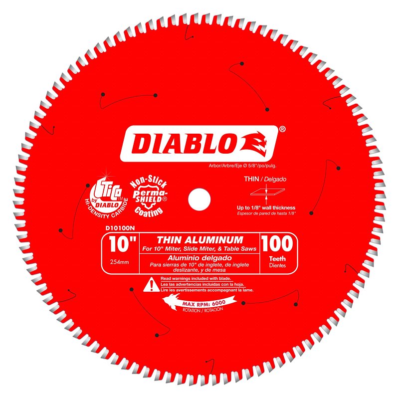 DIABLO Diablo D10100N Circular Saw Blade, 10 in Dia, 5/8 in Arbor, 100-Teeth, Carbide Cutting Edge