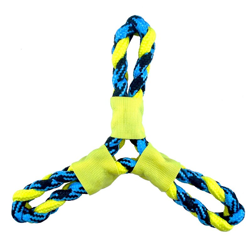 PET PARK BLVD Pet Park Blvd US2049 99 Dog Toy, Fetch, Toss, Tug Toy, Paracord Rope Twisted Tri-Flyer, Yellow