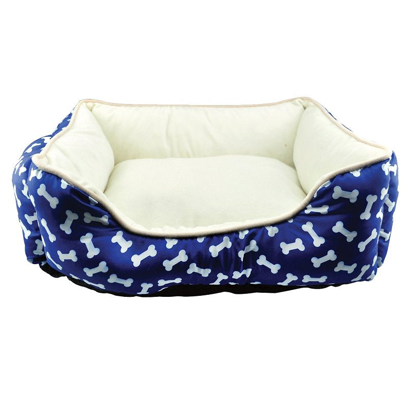 SLUMBER PET PetEdge Slumber Pet ZA2227 19 19 Cuddler Bed, 20 in L, 16 in W, Bone Pattern, Polyester Fill, Sherpa Cover, Blue