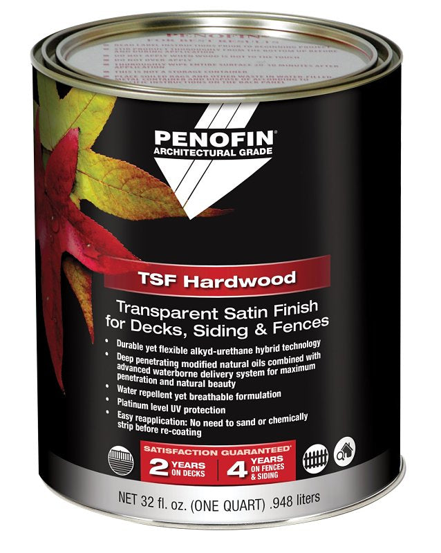 PERFORMANCE COATING INC Penofin FAHNSQT Architectural Grade Transparent Hardwood Coating, Natural Satin, Yellow, Liquid, 1 qt