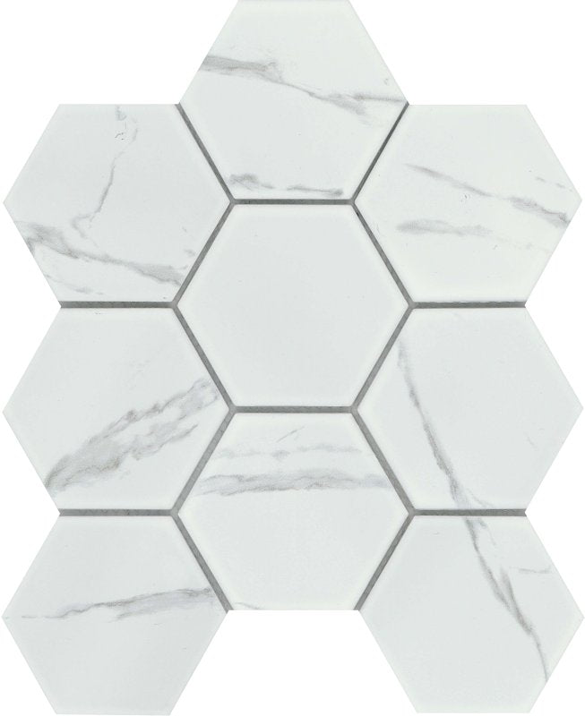 EMSER TILE Emser Tile Elegan Series W95ELEGCA1011MH4M Porcelain Mosaic Tile, 11 in L Tile, 10 in W Tile, Pressed Edge, Calacata BUILDING MATERIALS EMSER TILE
