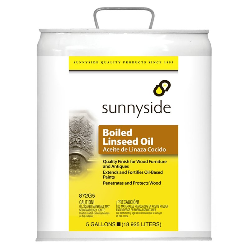 SUNNYSIDE Sunnyside 872G5 Boiled Linseed Oil, Gloss, Amber/Clear, Liquid, 5 gal, Can PAINT SUNNYSIDE