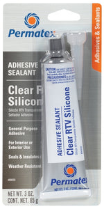 PERMATEX Permatex 80050 Silicone Adhesive Sealant, Clear, 3 oz Tube, Paste, Acetic Acid PAINT PERMATEX