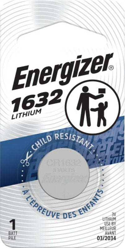 ENERGIZER BATTERY Energizer ECR1632BP Coin Cell Battery, 3 V Battery, 130 mAh, Lithium, Manganese Dioxide