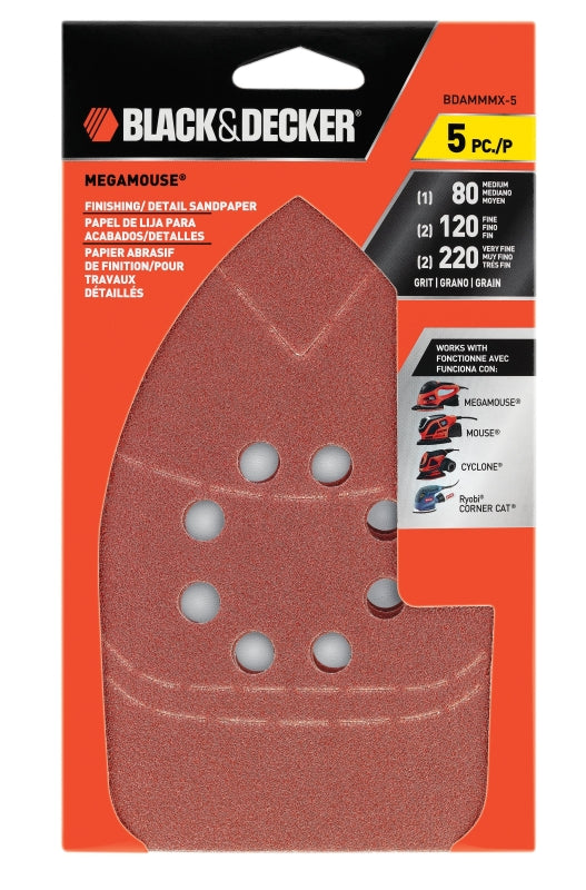BLACK & DECKER Black+Decker BDAMMMX-5 Sanding Sheet, 4.06 in W, 4-3/8 in L, 80, 120, 220 Grit, Aluminum Oxide Abrasive