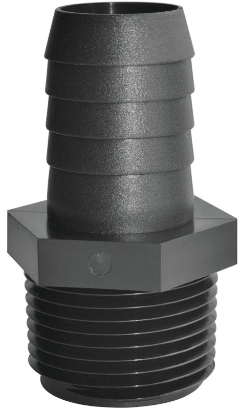 GREEN LEAF Green Leaf A3412P Pipe to Hose Adapter, Straight, 3/4 x 1/2 in, Hose Barb x Male NPT, Polypropylene, Black