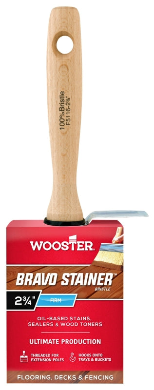 WOOSTER BRUSH Wooster F5116-2 3/4 Paint Brush, White, Hardwood Handle, 2-3/4 in W, Stain Brush, China Bristle