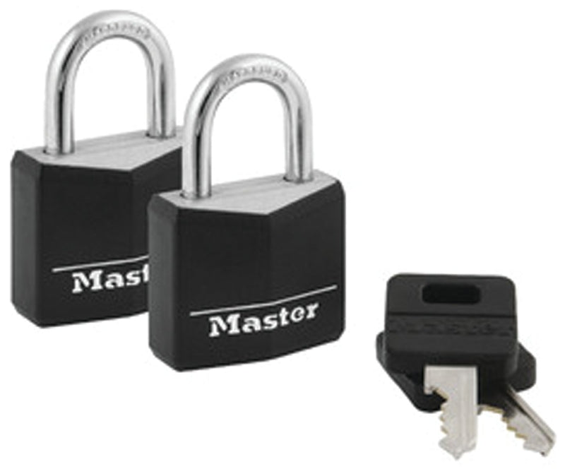 MASTER LOCK Master Lock 131T Padlock, 1-3/16 in W Body, Keyed Alike Key, 3/16 in Dia Shackle, Steel Shackle, Brass Body, Black