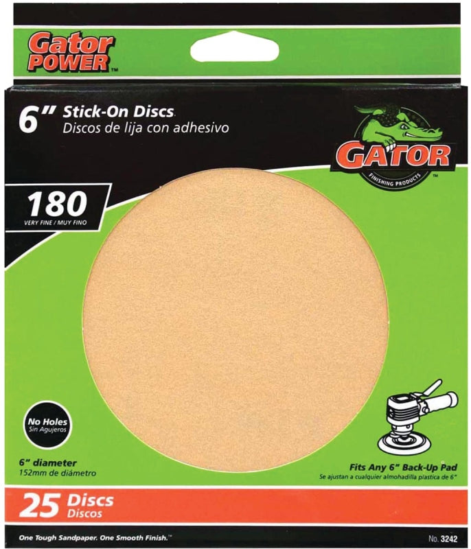 GATOR Gator GoldFlex 3242 Sanding Disc, 6 in Dia, Coated, 180 Grit, Very Fine, Aluminum Oxide Abrasive, Paper Backing