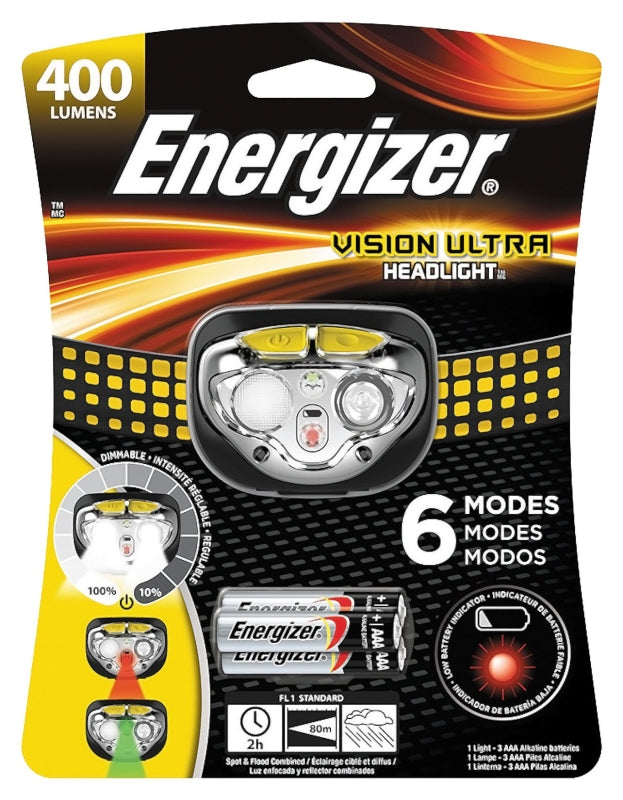ENERGIZER BATTERY Energizer HDE32E Headlight, AAA Battery, LED Lamp, 400 Lumens, 80 m Beam Distance, 2 hr Run Time, Gray ELECTRICAL ENERGIZER BATTERY