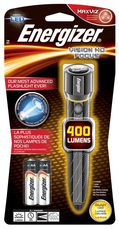 ENERGIZER BATTERY Energizer EPMZH21E Flashlight, AA Battery, LED Lamp, 400 Lumens, 115 m Beam Distance, 4 hr Run Time, Silver ELECTRICAL ENERGIZER BATTERY