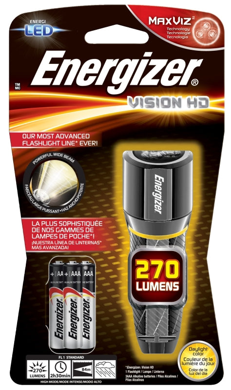 ENERGIZER BATTERY Energizer EPMHH32E Flashlight, AAA Battery, LED Lamp, 250 Lumens, 80 m Beam Distance, 2.5 hr Run Time, Silver ELECTRICAL ENERGIZER BATTERY