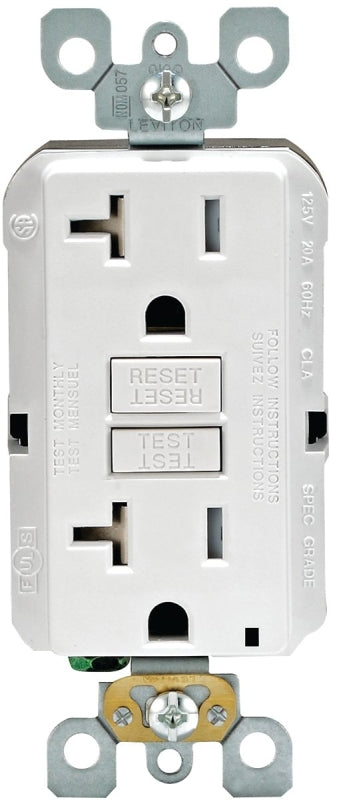 LEVITON Leviton R92-GFTR2-0KW GFCI Duplex Receptacle, Polycarbonate, White, 2-Pole, 20 A, 125 V, Back, Side Wiring, 60 Hz ELECTRICAL LEVITON