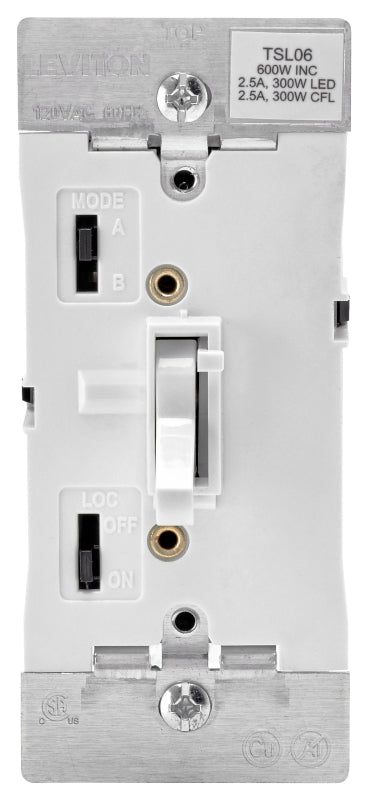 LEVITON Leviton R02-TSL06-1KW Slide Dimmer, 120 V, 600 W, CFL, Halogen, Incandescent, LED Lamp, 3-Way, White ELECTRICAL LEVITON